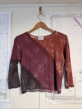 Women's Long-Sleeve Tie-Dye Top - Maroon/Brown